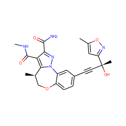 CNC(=O)c1c(C(N)=O)nn2c1[C@H](C)COc1ccc(C#C[C@@](C)(O)c3cc(C)on3)cc1-2 ZINC000219430728