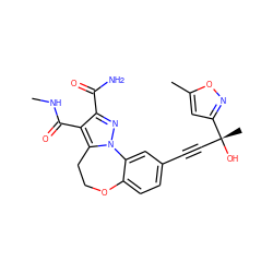 CNC(=O)c1c(C(N)=O)nn2c1CCOc1ccc(C#C[C@@](C)(O)c3cc(C)on3)cc1-2 ZINC000215758836