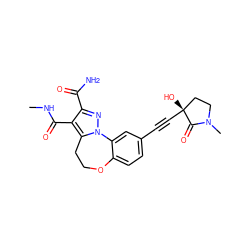 CNC(=O)c1c(C(N)=O)nn2c1CCOc1ccc(C#C[C@]3(O)CCN(C)C3=O)cc1-2 ZINC000215758697