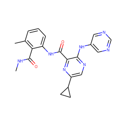 CNC(=O)c1c(C)cccc1NC(=O)c1nc(C2CC2)cnc1Nc1cncnc1 ZINC000169701845