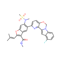 CNC(=O)c1c(C=C(C)C)oc2cc(N(C)S(C)(=O)=O)c(-c3ccc4c(n3)-c3cc5c(F)cccc5n3CO4)cc12 ZINC000212192750