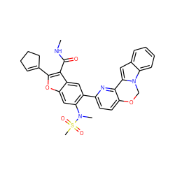 CNC(=O)c1c(C2=CCCC2)oc2cc(N(C)S(C)(=O)=O)c(-c3ccc4c(n3)-c3cc5ccccc5n3CO4)cc12 ZINC000212263224