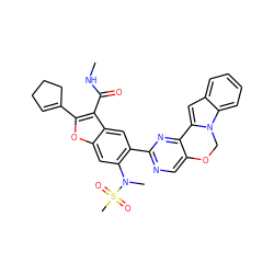 CNC(=O)c1c(C2=CCCC2)oc2cc(N(C)S(C)(=O)=O)c(-c3ncc4c(n3)-c3cc5ccccc5n3CO4)cc12 ZINC000212272382