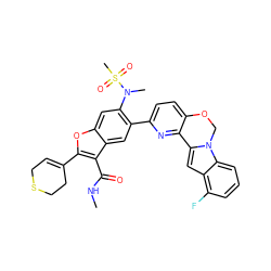 CNC(=O)c1c(C2=CCSCC2)oc2cc(N(C)S(C)(=O)=O)c(-c3ccc4c(n3)-c3cc5c(F)cccc5n3CO4)cc12 ZINC000212235158