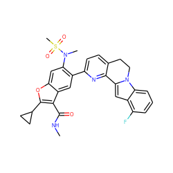 CNC(=O)c1c(C2CC2)oc2cc(N(C)S(C)(=O)=O)c(-c3ccc4c(n3)-c3cc5c(F)cccc5n3CC4)cc12 ZINC000212205031