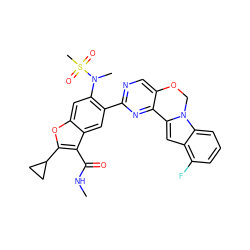 CNC(=O)c1c(C2CC2)oc2cc(N(C)S(C)(=O)=O)c(-c3ncc4c(n3)-c3cc5c(F)cccc5n3CO4)cc12 ZINC000212282131