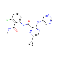 CNC(=O)c1c(Cl)cccc1NC(=O)c1nc(C2CC2)cnc1Nc1cncnc1 ZINC000169701819