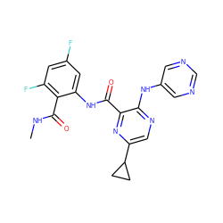 CNC(=O)c1c(F)cc(F)cc1NC(=O)c1nc(C2CC2)cnc1Nc1cncnc1 ZINC000169701909