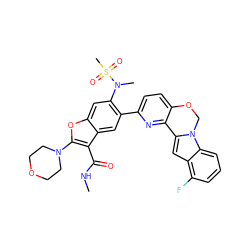 CNC(=O)c1c(N2CCOCC2)oc2cc(N(C)S(C)(=O)=O)c(-c3ccc4c(n3)-c3cc5c(F)cccc5n3CO4)cc12 ZINC000212263017