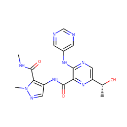 CNC(=O)c1c(NC(=O)c2nc([C@@H](C)O)cnc2Nc2cncnc2)cnn1C ZINC000169701809