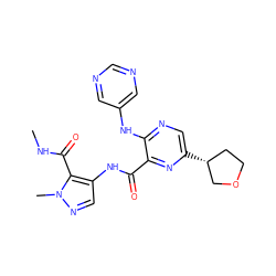 CNC(=O)c1c(NC(=O)c2nc([C@@H]3CCOC3)cnc2Nc2cncnc2)cnn1C ZINC000169701780