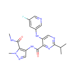 CNC(=O)c1c(NC(=O)c2nc(C(C)C)ncc2Nc2cncc(F)c2)cnn1C ZINC000169701813