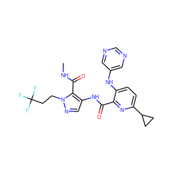 CNC(=O)c1c(NC(=O)c2nc(C3CC3)ccc2Nc2cncnc2)cnn1CCC(F)(F)F ZINC000169701660