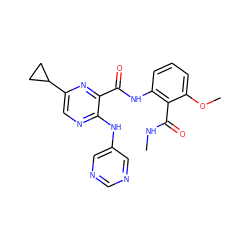 CNC(=O)c1c(NC(=O)c2nc(C3CC3)cnc2Nc2cncnc2)cccc1OC ZINC000169701815