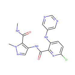 CNC(=O)c1c(NC(=O)c2nc(Cl)ccc2Nc2cncnc2)cnn1C ZINC000169701788