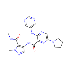 CNC(=O)c1c(NC(=O)c2nc(N3CCCC3)cnc2Nc2cncnc2)cnn1C ZINC000169701899