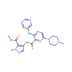 CNC(=O)c1c(NC(=O)c2nc(N3CCN(C)CC3)cnc2Nc2cncnc2)cnn1C ZINC000169701941