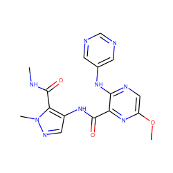 CNC(=O)c1c(NC(=O)c2nc(OC)cnc2Nc2cncnc2)cnn1C ZINC000169701876