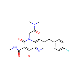 CNC(=O)c1c(O)c2ncc(Cc3ccc(F)cc3)cc2n(CC(=O)N(C)C)c1=O ZINC000148561776