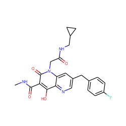 CNC(=O)c1c(O)c2ncc(Cc3ccc(F)cc3)cc2n(CC(=O)NCC2CC2)c1=O ZINC000149956738