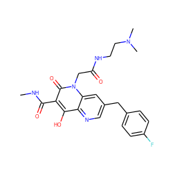 CNC(=O)c1c(O)c2ncc(Cc3ccc(F)cc3)cc2n(CC(=O)NCCN(C)C)c1=O ZINC000148696860