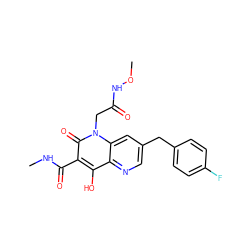 CNC(=O)c1c(O)c2ncc(Cc3ccc(F)cc3)cc2n(CC(=O)NOC)c1=O ZINC000149043930