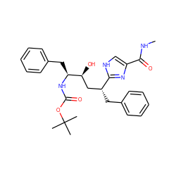 CNC(=O)c1c[nH]c([C@H](Cc2ccccc2)C[C@H](O)[C@H](Cc2ccccc2)NC(=O)OC(C)(C)C)n1 ZINC000026491396