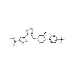 CNC(=O)c1c[nH]c(-c2n[nH]cc2CN2CCN(c3ccc(C(F)(F)F)cn3)[C@H](C)C2)c1 ZINC000115169831