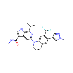 CNC(=O)c1c[nH]c2c(C(C)C)nc(N3CCCc4cc(-c5cnn(C)c5)c(C(F)F)cc43)cc12 ZINC001772654249