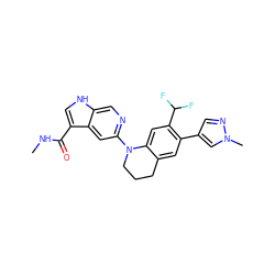 CNC(=O)c1c[nH]c2cnc(N3CCCc4cc(-c5cnn(C)c5)c(C(F)F)cc43)cc12 ZINC001772652434