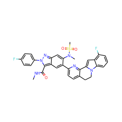 CNC(=O)c1c2cc(-c3ccc4c(n3)-c3cc5c(F)cccc5n3CC4)c(N(C)S(C)(=O)=O)cc2nn1-c1ccc(F)cc1 ZINC000220466965