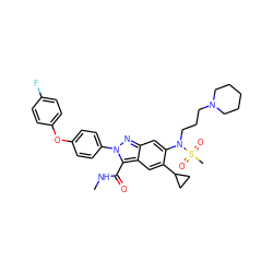 CNC(=O)c1c2cc(C3CC3)c(N(CCCN3CCCCC3)S(C)(=O)=O)cc2nn1-c1ccc(Oc2ccc(F)cc2)cc1 ZINC000096174169