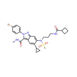 CNC(=O)c1c2cc(C3CC3)c(N(CCCNC(=O)C3CCC3)S(C)(=O)=O)cc2nn1-c1ccc(Br)cc1 ZINC000096174198