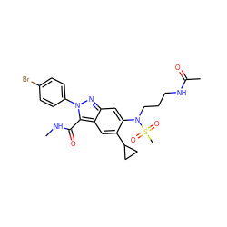 CNC(=O)c1c2cc(C3CC3)c(N(CCCNC(C)=O)S(C)(=O)=O)cc2nn1-c1ccc(Br)cc1 ZINC000096174197