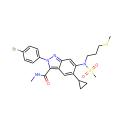 CNC(=O)c1c2cc(C3CC3)c(N(CCCSC)S(C)(=O)=O)cc2nn1-c1ccc(Br)cc1 ZINC000096174200