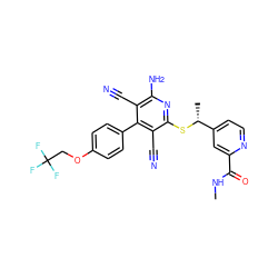 CNC(=O)c1cc([C@@H](C)Sc2nc(N)c(C#N)c(-c3ccc(OCC(F)(F)F)cc3)c2C#N)ccn1 ZINC000113379545