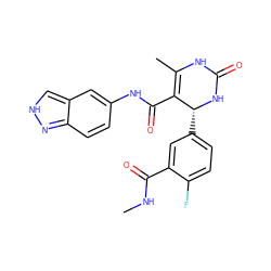 CNC(=O)c1cc([C@H]2NC(=O)NC(C)=C2C(=O)Nc2ccc3n[nH]cc3c2)ccc1F ZINC000653825229