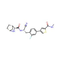 CNC(=O)c1cc(-c2ccc(C[C@@H](C#N)NC(=O)[C@H]3N[C@@H]4CC[C@H]3C4)c(F)c2)cs1 ZINC000219298329