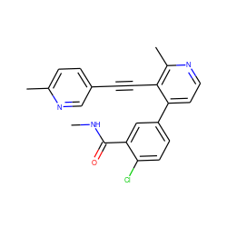 CNC(=O)c1cc(-c2ccnc(C)c2C#Cc2ccc(C)nc2)ccc1Cl ZINC000202383456