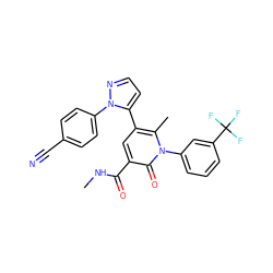 CNC(=O)c1cc(-c2ccnn2-c2ccc(C#N)cc2)c(C)n(-c2cccc(C(F)(F)F)c2)c1=O ZINC000043174892