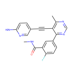 CNC(=O)c1cc(-c2ncnc(C)c2C#Cc2ccc(N)nc2)ccc1F ZINC000148575320