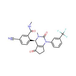 CNC(=O)c1cc(C#N)ccc1[C@@H]1C2=C(CCC2=O)N(c2cccc(C(F)(F)F)c2)C(=O)N1C ZINC001772602882