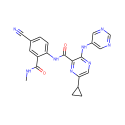 CNC(=O)c1cc(C#N)ccc1NC(=O)c1nc(C2CC2)cnc1Nc1cncnc1 ZINC000169701879