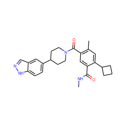 CNC(=O)c1cc(C(=O)N2CCC(c3ccc4[nH]ncc4c3)CC2)c(C)cc1C1CCC1 ZINC000142694507