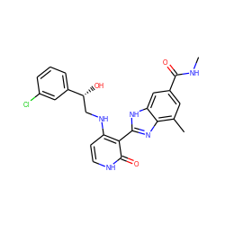 CNC(=O)c1cc(C)c2nc(-c3c(NC[C@@H](O)c4cccc(Cl)c4)cc[nH]c3=O)[nH]c2c1 ZINC000028703675