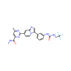 CNC(=O)c1cc(C)nc(-c2ccn3c(-c4cccc(NC(=O)NCC(F)(F)F)c4)cnc3c2)n1 ZINC000169704685