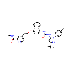 CNC(=O)c1cc(CCOc2ccc(NC(=O)Nc3cc(C(C)(C)C)nn3-c3ccc(C)cc3)c3ccccc23)ccn1 ZINC000653721928