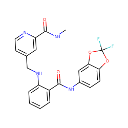 CNC(=O)c1cc(CNc2ccccc2C(=O)Nc2ccc3c(c2)OC(F)(F)O3)ccn1 ZINC000028951869