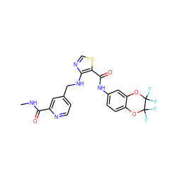 CNC(=O)c1cc(CNc2ncsc2C(=O)Nc2ccc3c(c2)OC(F)(F)C(F)(F)O3)ccn1 ZINC000028951837