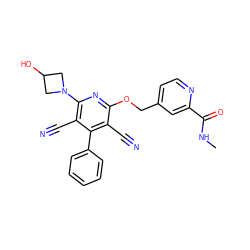 CNC(=O)c1cc(COc2nc(N3CC(O)C3)c(C#N)c(-c3ccccc3)c2C#N)ccn1 ZINC000113379753